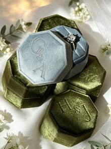 Custom Velvet Ring Box With Engraving, Personalized Proposal Ring Box, Wedding Engagement Gift - Multicolor - View 3