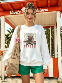 Women's Crew Neck Sweatshirt, Travel Pullover, Cotton Top, Women's Autumn/Winter Basic Sweatshirt - White - View 4