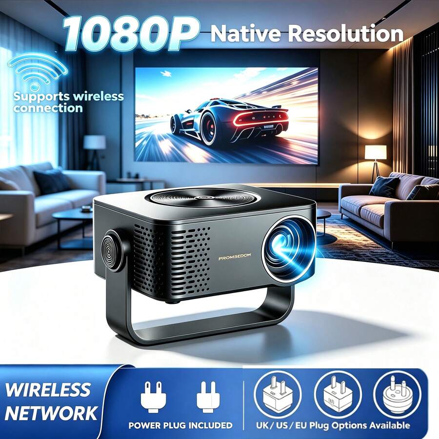 Portable Mini Home Projector, Native 1080P Supported WiFi Wireless Screen Mirroring Projector, Auto Electronic Keystone Correction, 42‑100" Projection Size, Built‑In HiFi Speaker, Power Bank Compatible For Indoor Outdoor Use