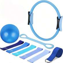 Satu set perlengkapan olahraga rumahan yang berisi 5 jenis resistance band, termasuk peralatan Pilates penting seperti cincin Pilates, bola latihan mini, tali yoga, dan resistance band. - MultiWarna - View 6