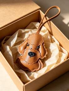 JRESSIAL Silk Scarf Teddy Dog Keychain, Korean Style Tassel Premium Pendant, PU Leather Puppy Bag Charm, Handbag Accessory - Brown - View 6
