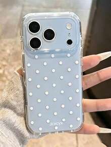 可愛波點粉色與藍色亮面果凍防摔手機殼,適用於 iPhone 17 Pro Max 17 Pro 16 Pro 16 Pro Max 15 Pro Max,可愛相機保護防震保護套 - 藍色 - 查看 3