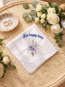 1pc Custom Text Wedding Handkerchief, Personalized Happy Tears Bridal Hankie, Custom Flower Gift For Bride, Mother Of The Bride Groom Keepsake - Multicolor - View 17