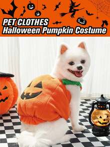 1pc Cute Pumpkin Pet Costume, Soft Fleece Fabric, Suitable For Small Dogs And Cats, Adorable Halloween Theme Outfit, Perfect For Holiday Parties, Halloween Trick-Or-Treating And Autumn Photo Shoots, Fun Holiday Dress-Up For Your Cute Furry Friends - Orange - View 5