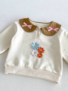 Miniweenns 2pcs/Set Baby Girl Spring/Autumn Outdoor Casual Back To School Long Sleeve Applique Sweatshirt + Sweet Pleated Skirt - Multicolor - View 7