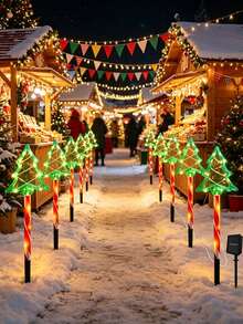 1Set(5Pcs) Green Solar Christmas Tree Stake Lights, LED Candy Cane Ground Plug Lamps, Waterproof Outdoor Pathway Landscape Lights For Yard Lawn Patio Xmas Holiday Decor - Multicolor - View 8