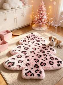 1pc Pink Leopard Print Silk Christmas Tree Decorative Rug, Love & Healing Bedroom Decor, Small Rug, Carpet, Home Decor, Living Room Rug, Living Room Small Rug, Bedroom Rug, Living Room Home Decor, Outdoor Rug, Washable Rug - Multicolor 6 - View 5