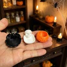 Bộ 3 mô hình bát mini Halloween trang trí, bát hình dơi, đầu lâu và bí ngô, phụ kiện trang trí bối cảnh không khí Halloween cho nhà búp bê - Nhiều kiểu dáng - Xem 3