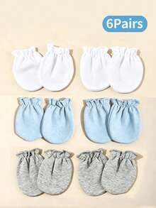 6/4/1 Pair Solid Color Newborn Baby Gloves, All-Season Anti-Scratch Infant Accessories, Soft And Skin-Friendly, Full Finger Design, Suitable For Baby Boys - Multicolor - View 2