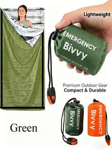 1 Set Emergency Sleeping Bag Kit, Lightweight Warm Single Person Sleeping Bag With Whistle And Drawstring Storage Bag, Compact Outdoor Survival Gear, Suitable For Hiking, Camping, Backpacking, Car Emergency, Escape Bag And Disaster Preparedness - Multicolor - View 2