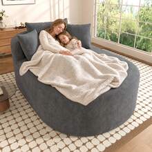 Komprimierter ovaler Relaxsessel aus Cordstoff – Montagefreier Einzelsessel mit tiefer Sitzfläche (122 cm), Lounge-Sessel für Wohnzimmer, Schlafzimmer & Leseecke – Hellbeige/Grün/Grau - Grau - Übersicht 6
