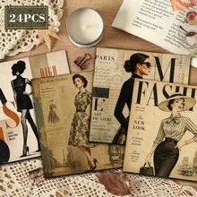 Vintage Paris Fashion Lady Scrapbook Paper 24 Sheets, 6 Inch Square Non-Repeating, Distressed Old Magazine Newspaper Fashion Figure Illustrations, Junk Journal Collage DIY Greeting Card Vintage Artistic Handmade Gift - Square - View 3