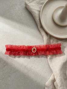 1pc Women's Red Lace Trim Heart Inlaid Festive Christmas Sexy Bridal Elastic Thigh Chain - Multicolor - View 9