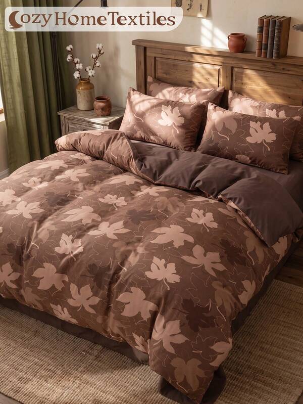 2/3pcs Maple Leaves Print Duvet Cover Set, Bedding Set, Cozy & Breathable, Lightweight, Anti-Pilling, Machine Washable, Room Decor, Bedroom Decor, Dorm Bedding, For All Seasons, Fits Double Twin/Full/Queen/King Bedding, Autumn Home Decor, No Filling