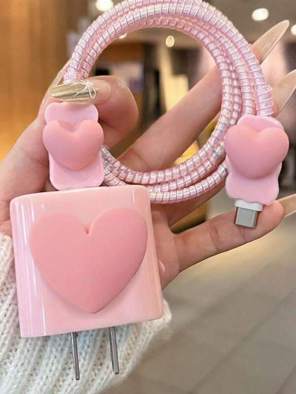 Diseño de Corazón [Funda Protectora de Cargador Estándar EE. UU. 18/20W] Compatible con iPhone 13/14/15/16 Pro Max/Plus, Accesorios para Teléfono, Funda Protectora de Cable de Datos, Regalo Digital Práctico con Vibras de Verano para Novia