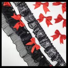 Black Elastic Double Layer Ruched Lace Trim, Elastic Lace Ruffle, Suitable For Sewing DIY Handmade Clothing Fringe, Race Ribbon, Coming Of Age Hair Ornament - 1 Yard Lace + 5 Pcs Oversized Bows - View 15