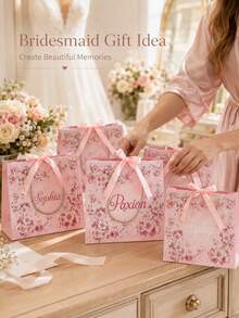 1 buah Tas Hadiah Personalisasi dengan Pita, Tas Hadiah Pengiring Pengantin dengan Nama Kustom, Tas Jinjing Lipat Ringan, Cocok untuk Acara Bridal Shower dan Souvenir Pesta - MultiWarna - View 3