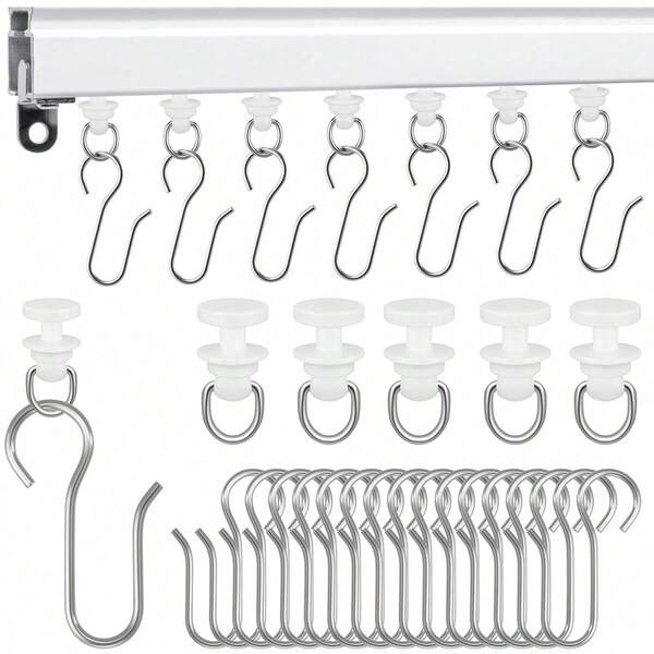 60pcs White Ceiling Mounted Curtain Track Roller Accessories, Suitable For Living Room, Bedroom, Shower Room, Bathroom Curtains And Hooks, Curtain Roller Accessories, Room Divider