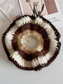 1pc Solid Color Casual Polyester (Polyester) Autumn/Winter New Knit Hair Tie, Mixed Yarn Scrunchie, Color Block Durable Fashionable Ponytail Bun Hair Accessory - Multicolor - View 5