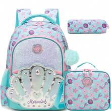 Girls Cute Glitter Backpack With Crossbody Bag And Pencil Case, 3pcs Holographic/Heart Print School Bag Set - Children's Schoolbag - View 7