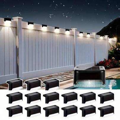RXTIUX- 16pcs Solar Outdoor Fence & Step Lights IP66 LED Stair Lights With Auto Dusk-To-Dawn Sensor And 700mAh BatteryIdeal For Yards, Decks, Steps Walkways Lawns And Christmas Or Winter Outdoor Decorations Enhancing And Style At Nigh