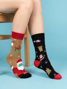 1 Pair Women's Mid-Calf Socks, Unisex Couple Socks, All-Season Regular Thickness, Cute Jacquard Casual Light Sports Socks, Fashionable Versatile Colorful Food Animal Vegetable Pattern Christmas - Multicolor - View 3