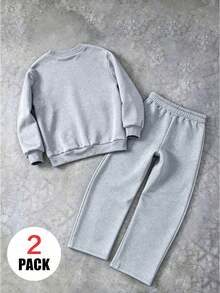 2pcs/Set Boys Street Style Casual Outfit, Includes "Change" Graphic Crew Neck Long Sleeve Sweatshirt + Wide Leg Pants, Autumn/Winter - Grey - View 3