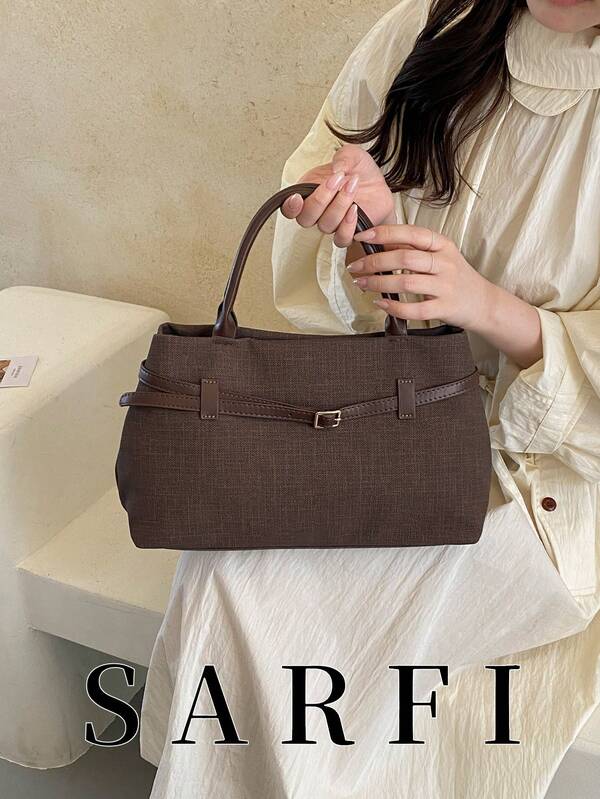 Advanced Minimalist Loop Decoration, PU Material Women's Handbag, Stylish Coffee Colored Large Capacity Storage Tote Bag/Commuting Bag