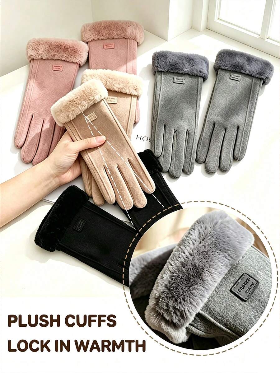 Ueasy 2pcs Winter Warm Touchscreen Gloves Women's Fleece Lining Texting Gloves Fuzzy Soft Winter Glove For Skiing, Suitable For Keeping Warm And Commuting In Autumn/Winter - Multicolor - View 1