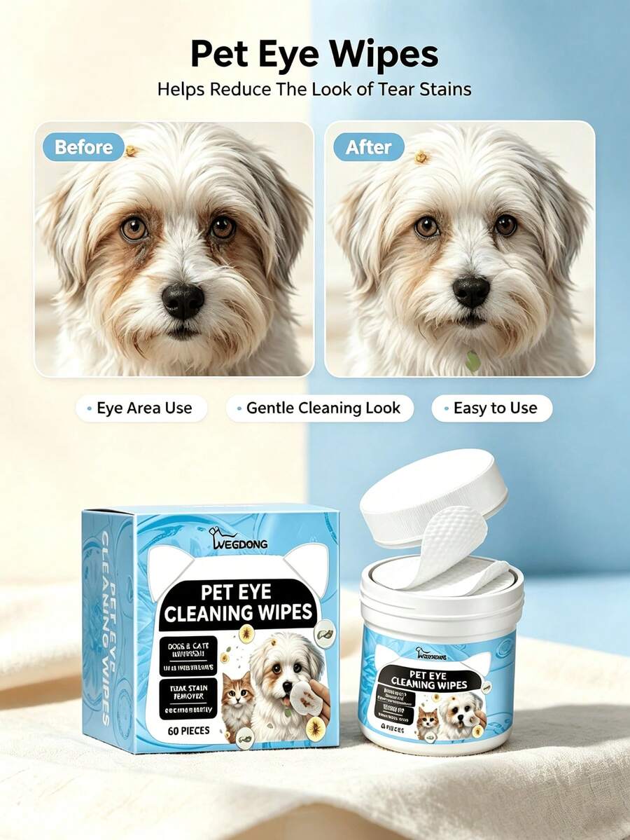 YEGBONG Pet Eye Cleaning Wipes, Gentle Eye Tear Stain And Eye Gunk Care Wipes For Cats And Dogs