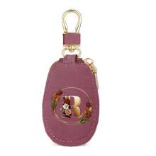 Floral Wreath Letter A-Z Car Key Holder, Mini Car Key Storage Bag, PU Leather Keychain Wallet, Zipper Pouch, Car Key Organizer, Car Keychain, Unisex Gift - Multicolor - View 51