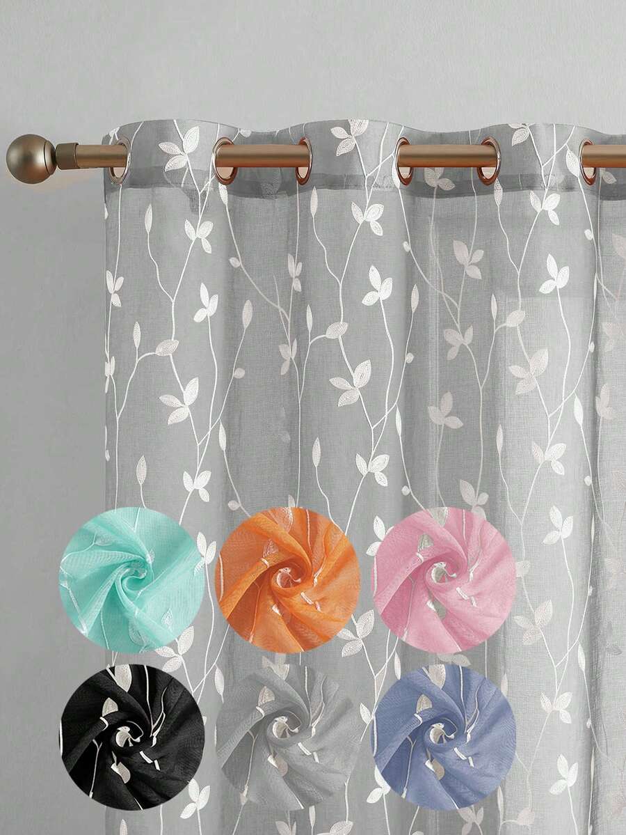 1pc/2pcs Premium Boho Style Embroidered Sheer Curtains For Living Room & Bedroom, Minimalist Line Art Voile Drapes, Fade Resistant Soft Light Blocking Breathable Home Decor, Easy To Install And Maintain - Grey - View 1
