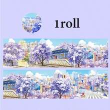 1 Roll Street Scene Theme Washi Tape, Stroll Along The Long Street Series Planner Base Tape, Vibrant Colors And Exquisite Illustrations, Multi-Functional Scrapbook Sticker Decoration Art Journal, Card Making, Handmade Art DIY Sticker, Holiday Gift - Adhesive Tape - View 9