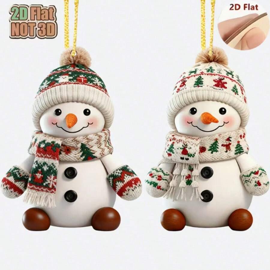 2D Flat [Decorative Hanging Ornament] Snowman 2pcs Set, Christmas Fairy Tale Character, Perfect For Christmas Window And Party Decoration, Christmas Tree Decoration, Perfect Christmas, 2026 New Year Gift, Birthday Gift, Holiday Party Gift - Multicolor - View 1