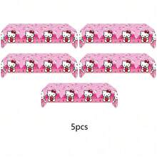 DOBBLE Pink Strawberry Print Cartoon Cat Style Rectangle Tablecloth, Disposable Waterproof Table Cover For Little Girls Birthday Party Dessert Table Favors - Multi-color - View 9