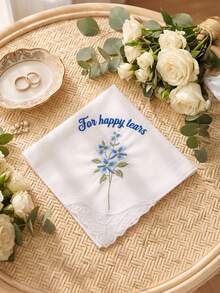1pc Custom Text Wedding Handkerchief, Personalized Happy Tears Bridal Hankie, Custom Flower Gift For Bride, Mother Of The Bride Groom Keepsake - Multicolor - View 23