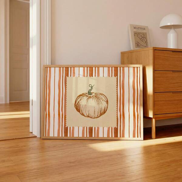1pc Frameless Cozy Sketch Orange Pumpkin Fall Wall Art Dorm Gift