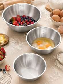 4Pcs/3pcs/1pc Stainless Steel Cooking Mixing Bowl With Scale, Japanese Style Thickened Mixing And Kneading Bowl For Home Use, Egg Beating, Salad, Baking - Silver - View 3