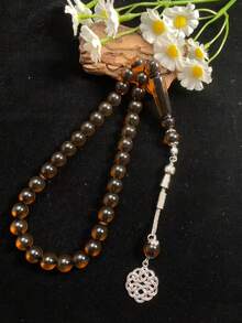 1pc 33-Bead Acrylic Muslim Prayer Beads With Vintage Silver-Tone Knot Pendant, Islamic Prayer Beads Gift - Multicolor - View 8