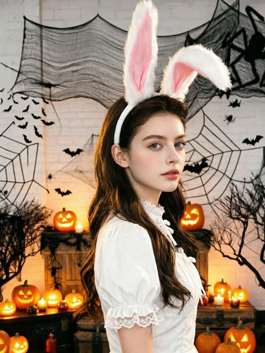 1pc Halloween Soft Plush Rabbit Ear Headband, Cute Plush Headband, Suitable For Halloween Party Theme Gathering Stage Performance - Multicolor - View 1