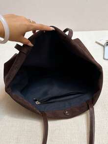 Nicekee Casual Simple Solid Color Large Capacity Handbag, Versatile, Personalized And Fashionable Shoulder Bag, Suitable For Commuting Shopping Travel - Coffee Brown - View 12