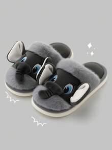 Men's Cartoon Elephant Plush Slippers, Home Soft Closed-Toe Slippers With Nose - Grey - View 3