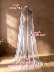 1pc Shiny Rhinestone Embellished Cathedral Length Bridal Veil With Hair Comb, Single Layer Soft Tulle Wedding Photography Accessory - Multicolor - View 8