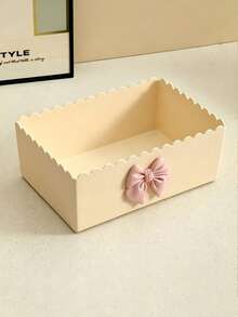 1pc Bowknot Storage Box, Vanity Makeup Organizer, Bathroom Countertop Storage Box, Desk Office Supplies Organizer - Multicolor - View 4