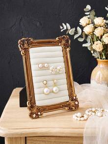1PC European Carved Frame Style Jewelry Display Stand (Jewelry Not Included), French Luxury Earring & Necklace Display Rack, Vertical Desktop Jewelry Storage Ornament, Baroque Accessory Storage Rack, Ins Style Home Vanity Jewelry Storage Frame, Suitable For Studs, Earrings, Necklaces, Pendants Storage & Display, Birthday, Housewarming, Holiday Gift, Photography Prop - Gold - View 10