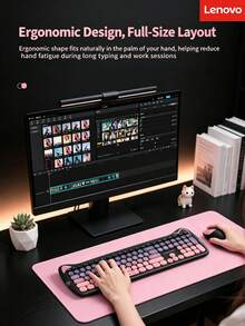 Lenovo Wireless Keyboard And Mouse Combo, Cute Cat Ear Design, Silent Keys, Suitable For Home Office Desktop And Laptop - View 7
