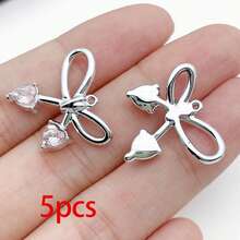5/20pcs Silvery Plated Pink Rhinestone Charms Ballerina Fairy Butterfly Bear Moon Star Bow Shell Pendant For DIY Necklace Earring Jewelry Making - Pink - View 19