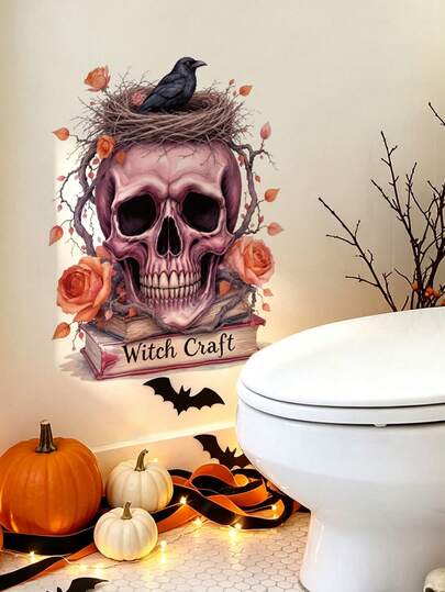 mama look 1pc, Multi-Style, Halloween Decorative Wall Sticker, Creative Horror Skeleton Holiday Decoration Decal, PVC Self-Adhesive Waterproof Oil-Resistant, Suitable For Bedroom, Living Room, Kitchen, Bathroom Background Wall, Toilet Sticker, Home Baseboard Sticker, Beautify Wall And Cover Imperfections
