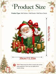 1pc Christmas Gift Box Wall Sticker, Santa Claus & Reindeer Surprise Gift Box Decoration Decal With Christmas Ornaments Holly Leaves Candy Cane And Holiday Present Design Self-Adhesive PVC Removable Waterproof Wall Sticker For Christmas Home Decor - Christmas Fun Wall Stickers - View 2