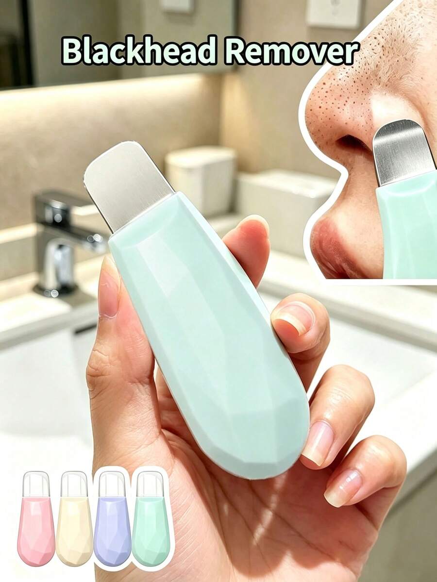 1pc Facial Skin Scraper Blackhead Cleansing Tool, Manual Stainless Steel Pore Cleanser, Pastel Color Diamond Cut Handle Face Cleaning Spatula For Home & Salon Skincare Routine Dermaplaning Tool Esthetician Supplies